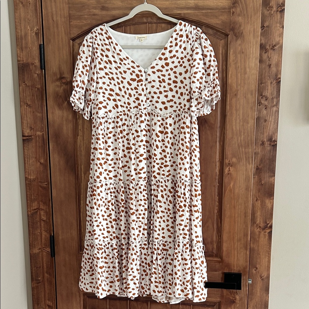 Women’s White and Brown Leopard Dot Dress